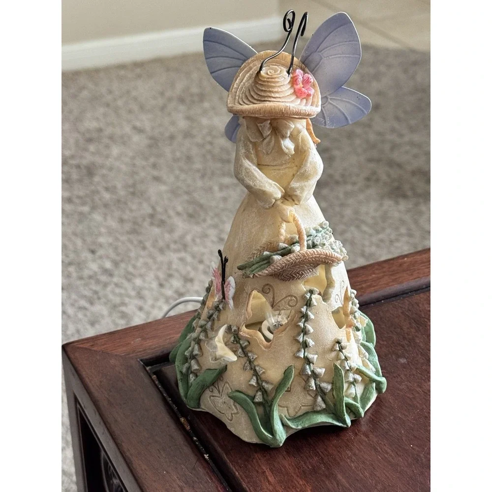 Vintage Ceramic Garden Fairy Butterfly Floral Table Desk Lamp Night Light